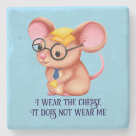 Furry Cheese Man Business Mouse Tie Glasses Nerdy Stenen Onderzetter