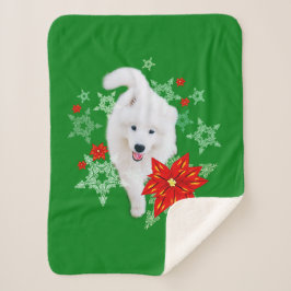 Furry Christmas Dog Samoyed gepersonaliseerd Sherpa Deken