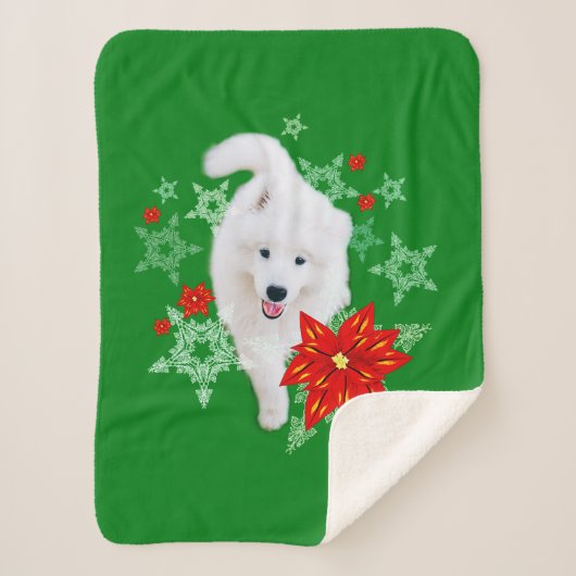 Furry Christmas Dog Samoyed gepersonaliseerd Sherpa Deken (Voorkant)
