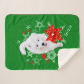 Furry Christmas Dog Samoyed gepersonaliseerd Sherpa Deken (Voorkant (horizontaal))