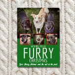 Furry Christmas Multi Foto Hond Collage Kerstmis Feestdagenkaart<br><div class="desc">Leg de essentie van een perfecte vakantie vast met onze "Furry Christmas" Hondenfotokaart. Met deze aanpasbare kaart kunt u niet één, niet twee, maar vier schattige afbeeldingen van uw feestelijke bontbaby's laten zien! Verspreid de vreugde van het seizoen door uw groeten te personaliseren en de liefde van uw hoektanden te...</div>
