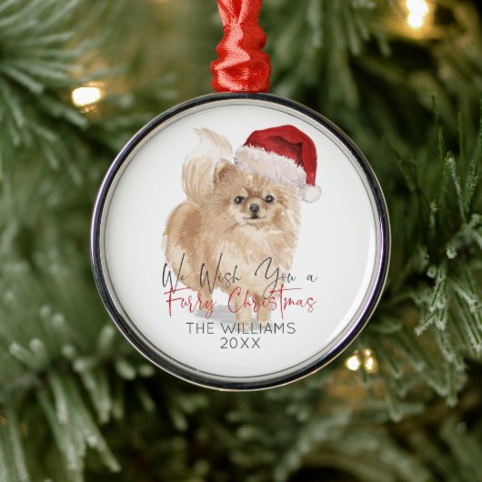 FURRY CHRISTMAS Santa Dog Persoonlijk Metalen Ornament (Boom)
