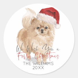 FURRY CHRISTMAS Santa Dog Persoonlijk Ronde Sticker