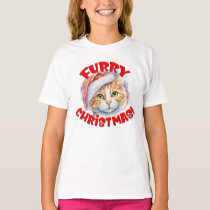 Furry Christmas Santa Hat Kat Tekenvakantie T-shirt
