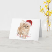 FURRY CHRISTMAS Santa Hat Pommeren Calligrafie Kaart (Gele Bloem)