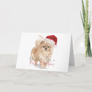 FURRY CHRISTMAS Santa Hat Pommeren Calligrafie Kaart
