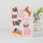 Furry Christmas unieke hond illustratie Feestdagenkaart (Staand voorkant)