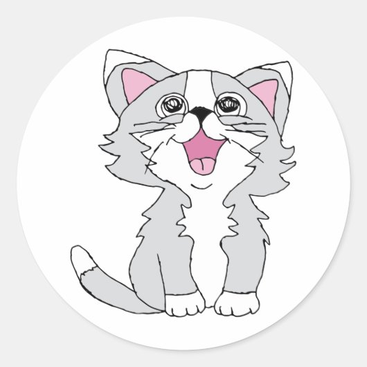 Furry Cute Cat Aesthetic Happy Cat Clipart Drawing Ronde Sticker (Voorkant)