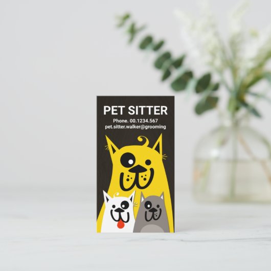 Furry Dog Moeder Kinder Huisdier Zitten Visitekaartje (Staand voorkant)