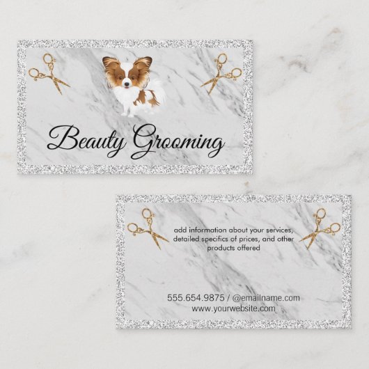 Furry Dog | Schaar | Marmer Visitekaartje (Voorkant / Achterkant)