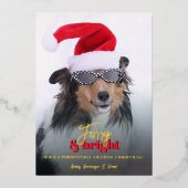 Furry en Bright Christmas Dog Foto Folie Feestdagenkaart (Voorkant)