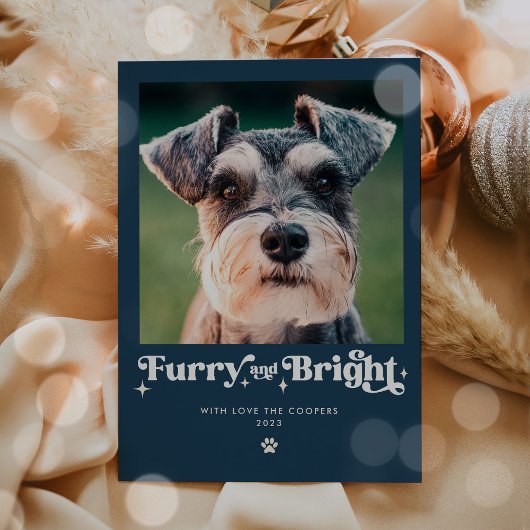 Furry En Bright Dog Foto Grappige Kerstmis Feestdagenkaart