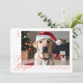 Furry en Bright Grappige Hond Foto Kerstmis Feestdagenkaart (Staand voorkant)