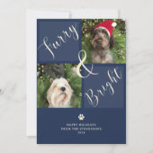 Furry en Bright Navy Blue 2 foto hond Feestdagenkaart (Voorkant)