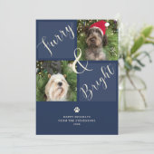 Furry en Bright Navy Blue 2 foto hond Feestdagenkaart (Staand voorkant)