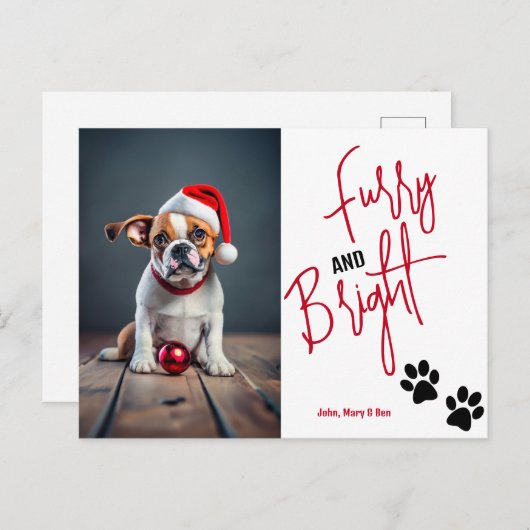 Furry en Bright Pet Foto Kerstmis Rood Briefkaart (Voorkant / Achterkant)