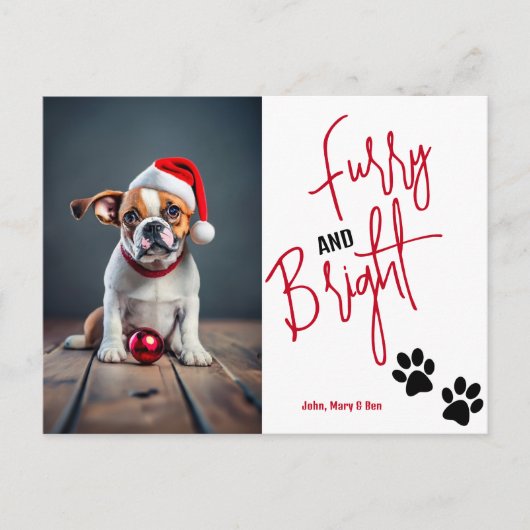 Furry en Bright Pet Foto Kerstmis Rood Uitnodiging Briefkaart (Voorkant)