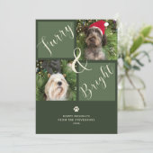 Furry en helder groen rood 2 foto hond feestdagenkaart (Staand voorkant)