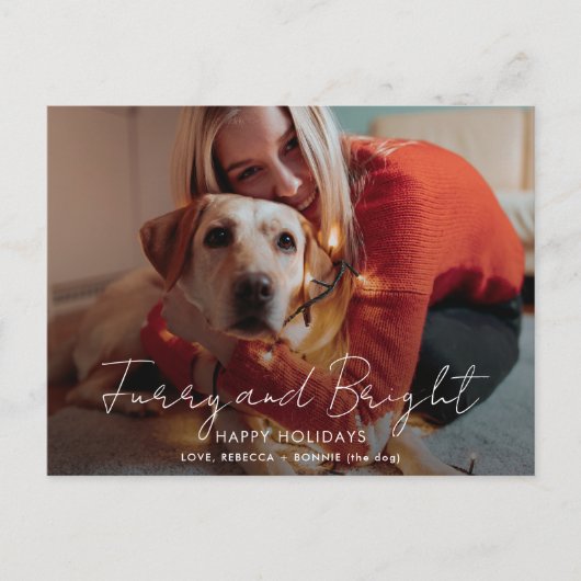 Furry en helder handgeschreven kerstfoto feestdagenkaart (Voorkant)