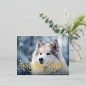 Furry en heldere kerst goud huisdier foto folie feestdagen briefkaart (Staand Voorkant)