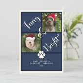 Furry en heldere marine blauwe foto collage hond feestdagenkaart (Staand voorkant)