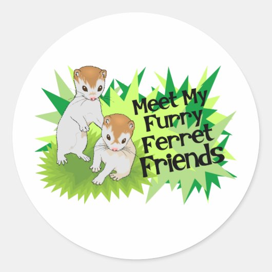 Furry Ferret Vrienden Ronde Sticker (Voorkant)