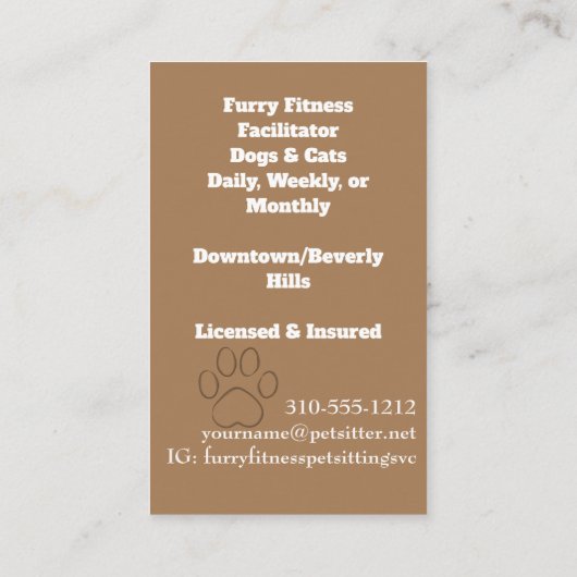 Furry Fitness Facilitator Los Angeles QR Code Visitekaartje (Achterkant)
