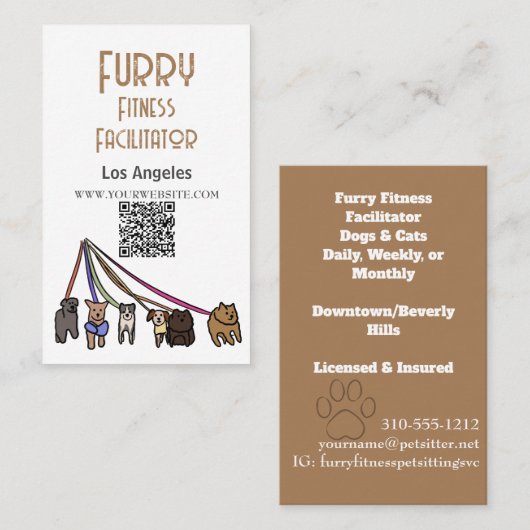 Furry Fitness Facilitator Los Angeles QR Code Visitekaartje (Voorkant / Achterkant)