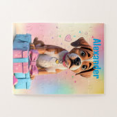 Furry Friends Boxer Puppy en kleurrijke geschenken Legpuzzel (Horizontaal)