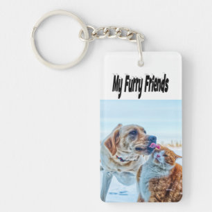 Furry Friends Kat en Hond Foto Sleutelhanger