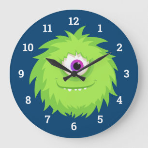 Furry Green Little Monster Grote Klok