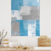 'Furry' Grijze en Blauwgroen Abstract Poster (Keuken)