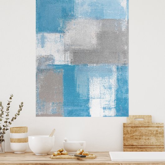 'Furry' Grijze en Blauwgroen Abstract Poster (Keuken)