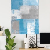 'Furry' Grijze en Blauwgroen Abstract Poster (Thuiskantoor)