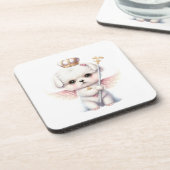 Furry Joy: Angel Wing Maltese Dog Puppy Gift Bier Onderzetter (Linkerzijde)