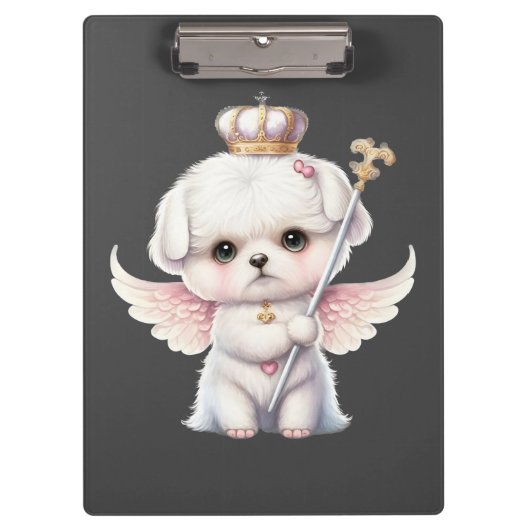 Furry Joy: Angel Wing Maltese Dog Puppy Gift Klembord (Voorkant)
