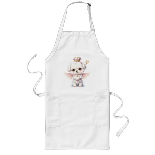 Furry Joy: Angel Wing Maltese Dog Puppy Gift Lang Schort (Voorkant)