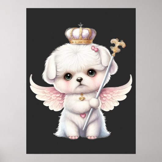 Furry Joy: Angel Wing Maltese Dog Puppy Gift Poster (Voorkant)