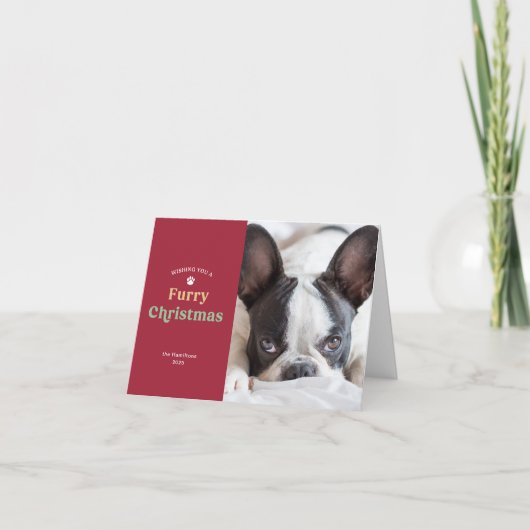 Furry Kerstrode hond of kat-feestdag-fotokaart Feestdagen Kaart (Voorkant)