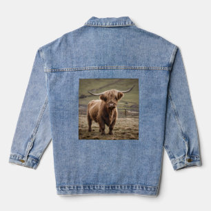 **"Furry Majesty: The Woolly Brown Highland Koe"** Denim Jacket