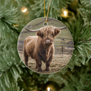 **"Furry Majesty: The Woolly Brown Highland Koe"** Keramisch Ornament