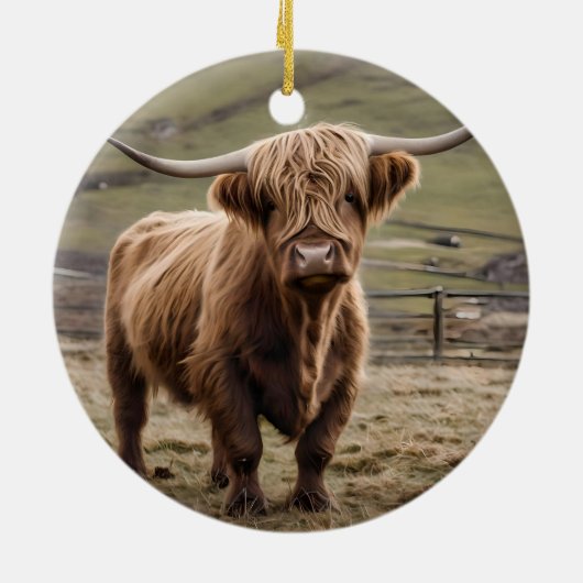 **"Furry Majesty: The Woolly Brown Highland Koe"** Keramisch Ornament (Achterkant)