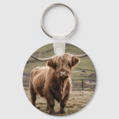 **"Furry Majesty: The Woolly Brown Highland Koe"** Sleutelhanger (Voorkant)