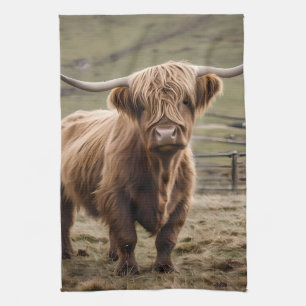 **"Furry Majesty: The Woolly Brown Highland Koe"** Theedoek