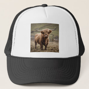 **"Furry Majesty: The Woolly Brown Highland Koe"** Trucker Pet