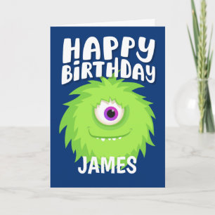 Furry Monster Blue Birthday Kaart