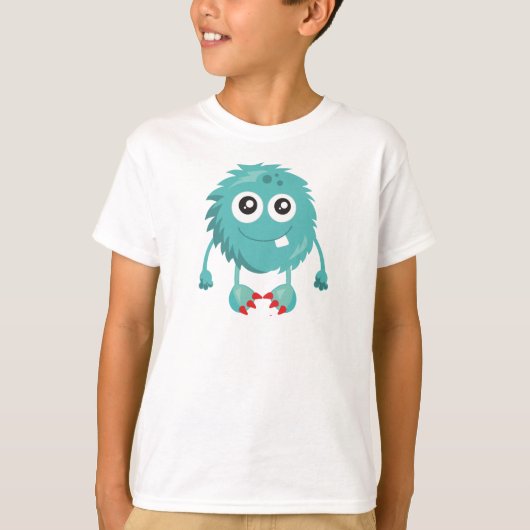 Furry Monster, Blue Monster, Cute Monster, Gekke T-shirt (Voorkant)