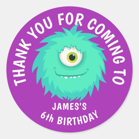 Furry Monster Cute Paars Ronde Sticker (Voorkant)