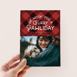 Furry Pawliday   Pet Photo Red Buffalo-cheque Feestdagenkaart