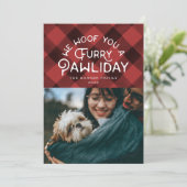 Furry Pawliday | Pet Photo Red Buffalo-cheque Feestdagenkaart (Staand voorkant)